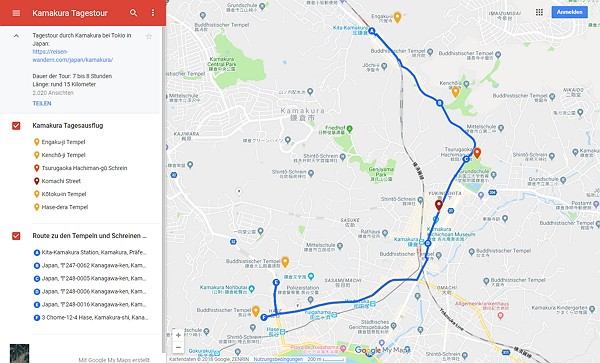 Karte Tagestour Kamakura