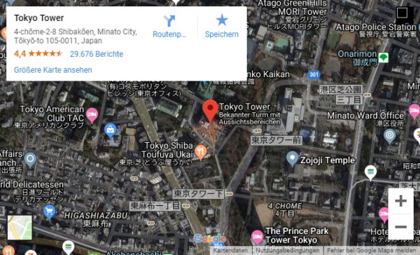 Tokyo Tower Google Maps Karte