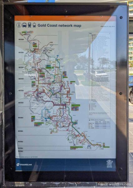 Linienplan des Öffentlichen Nahverkehrs an der Gold Coast